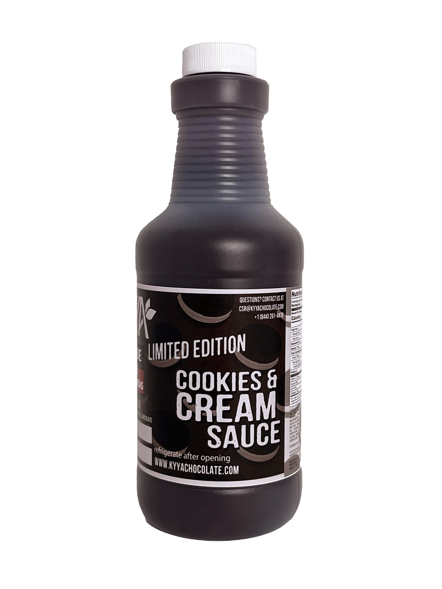 16 oz bottle with label that says cookies & Cream sauce