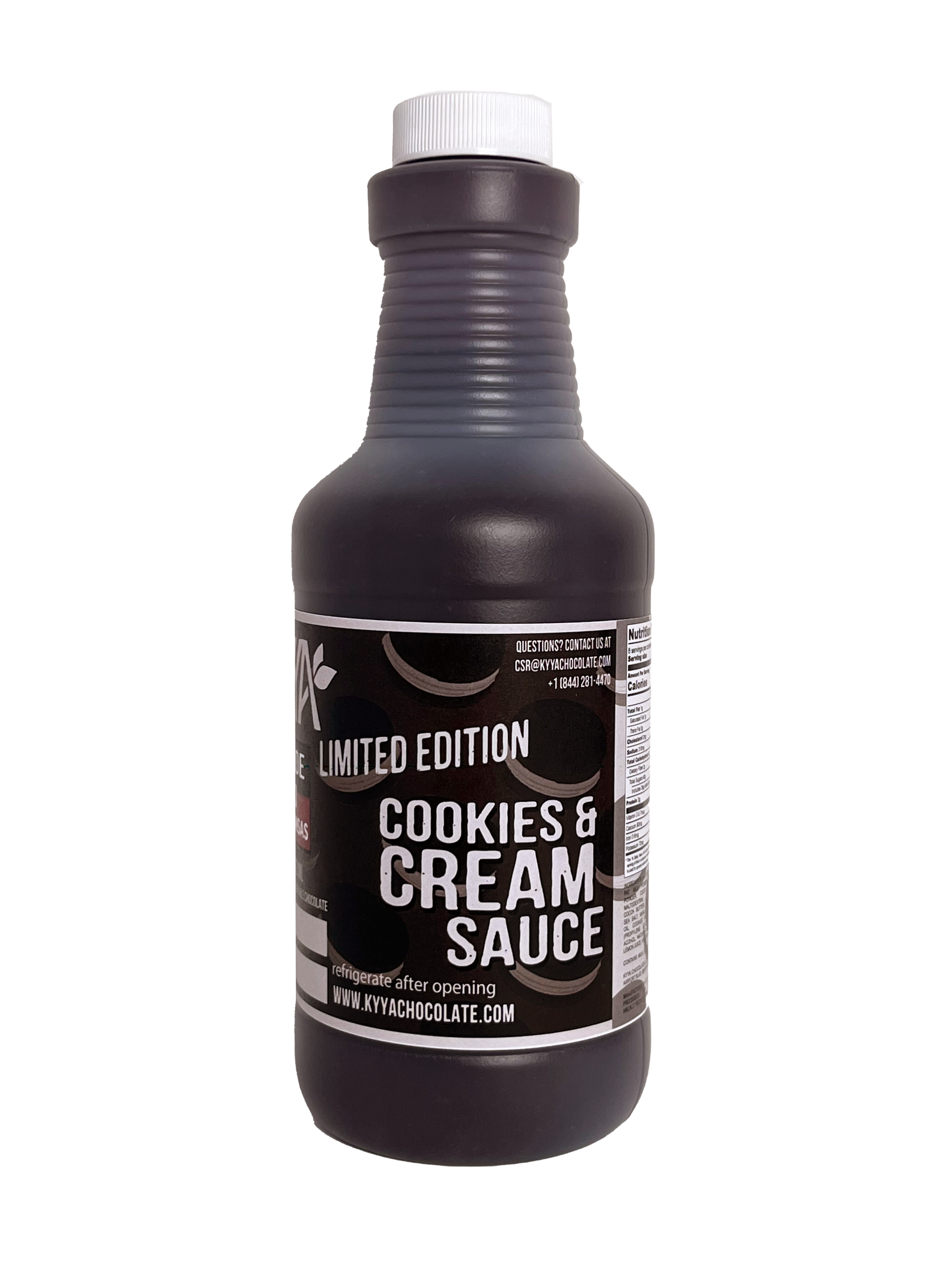 16 oz bottle with label that says cookies & Cream sauce